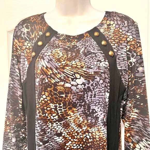 Max & Rina Women's Long Sleeve Snake Skin Print Tunic Stud Blouse-Size Medium - Picture 6 of 14